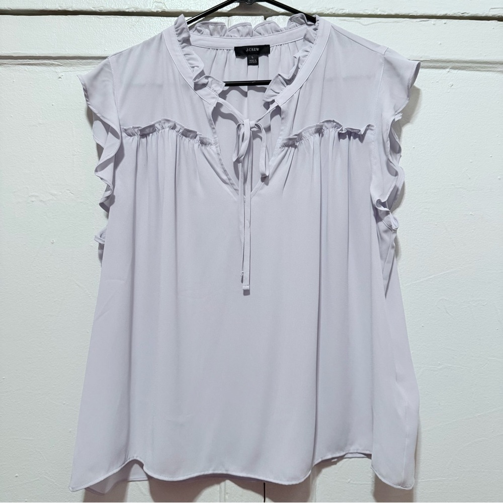 J. Crew Women's Blouse with Ruffle Sleeves and Tie-Neck - Soft Lavender